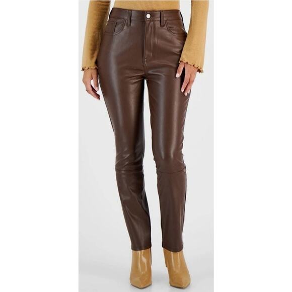 Tinseltown Juniors' Faux-Leather Straight-Leg Pants, Brown Size 7 - Picture 1 of 2